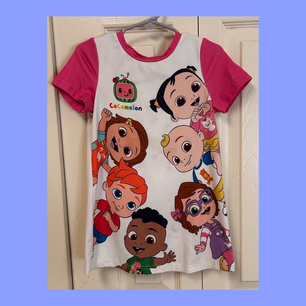Cocomelon Kids' Pink and White Cartoon Dress